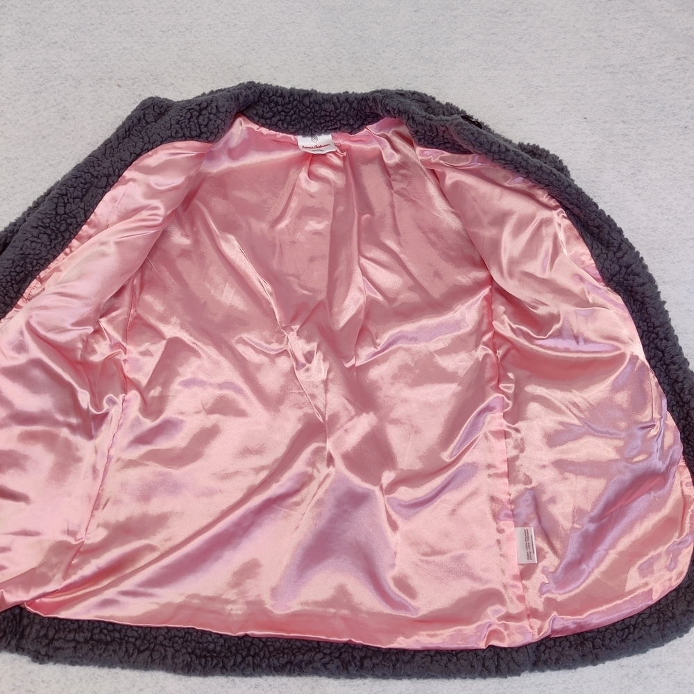 Hanna Andersson Sherpa Teddy Fleece Girls Coat Sz 120 (US 6/7) Gray Pink - Picture 5 of 13